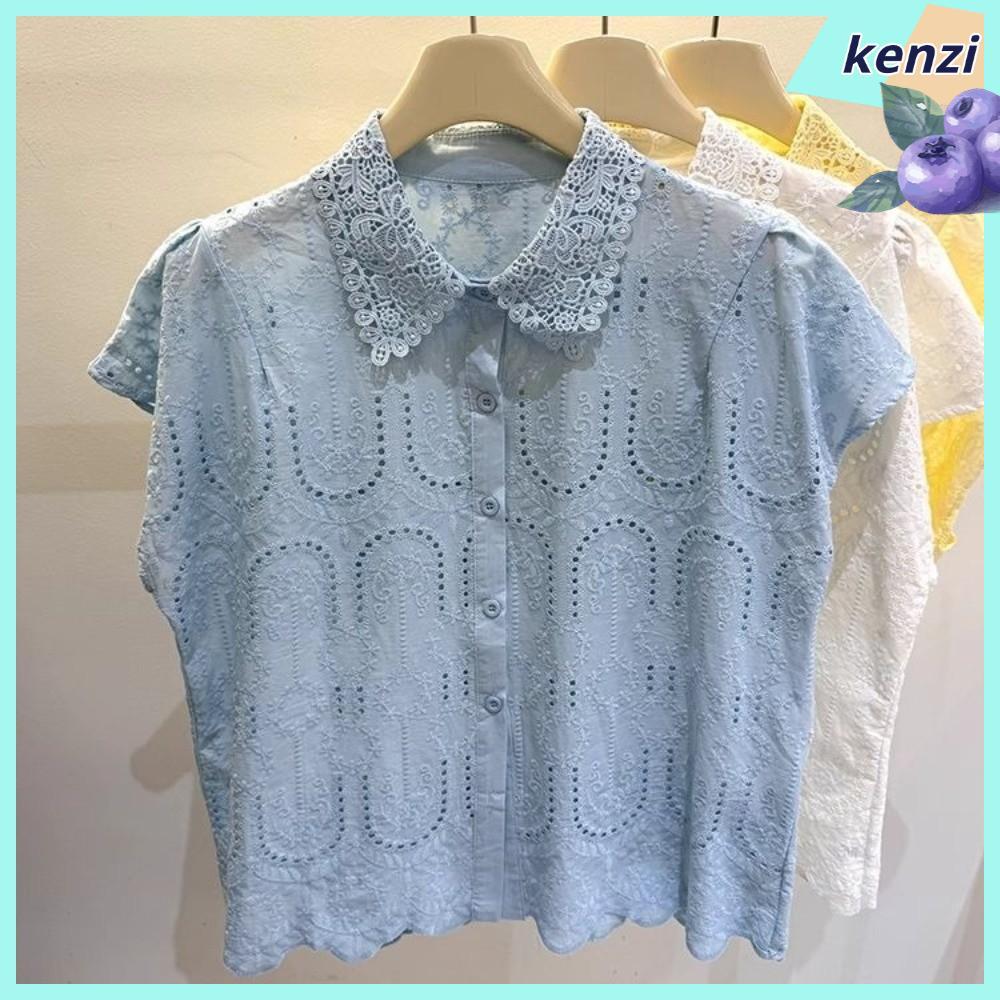 เคนซี่ เสื้อลูกไม้คอปกแขนสั้น ทรงสบาย ๆ เหมาะสำหรับฤดูร้อน