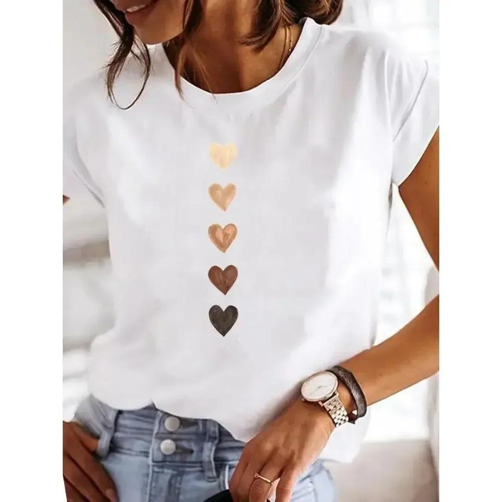CODNew Y2K Heart Print Summer T-Shirt for Women - Casual 90s StyleKorea RN1T