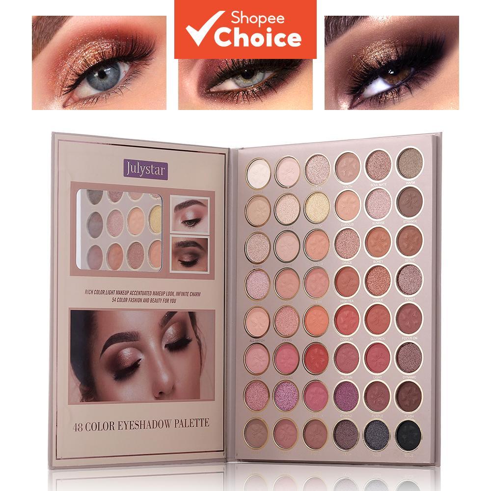 Julystar พาเลทอายแชโดว์ 48 สี มาพร้อมกระจก | เม็ดสีชัดเจน โทนสีน้ําตาลธรรมชาติ สไตล์สโมกกี้ มีทั้งเนื้อแมตต์ ชิมเมอร์ และเมทัลลิค เหมาะสําหรับช่างแต่งหน้ามืออาชีพ