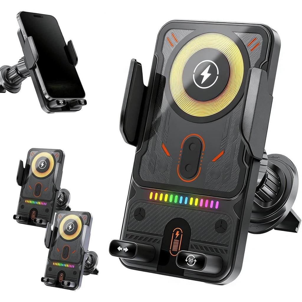 2026 New Cool Car Wireless Fast Charging Holder, Motorized 90° Rotating Phone Mount Charger with Aut