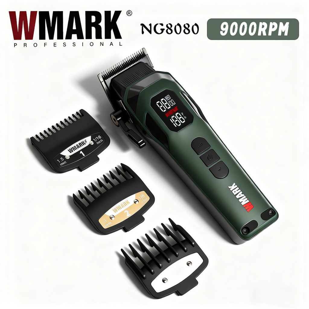 WMARK 8080 Professional Hair Clipper 9000RPM 4600mAh ปรับแบตเตอรี่ DLC FADE Blade Hair Trimmer พร้อม
