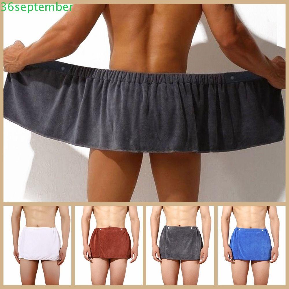 SPEPEMBER Men Wearable Bath Towel, Solid Color Long Shower Towel, Soft Wearable Short Towel Pant Bat