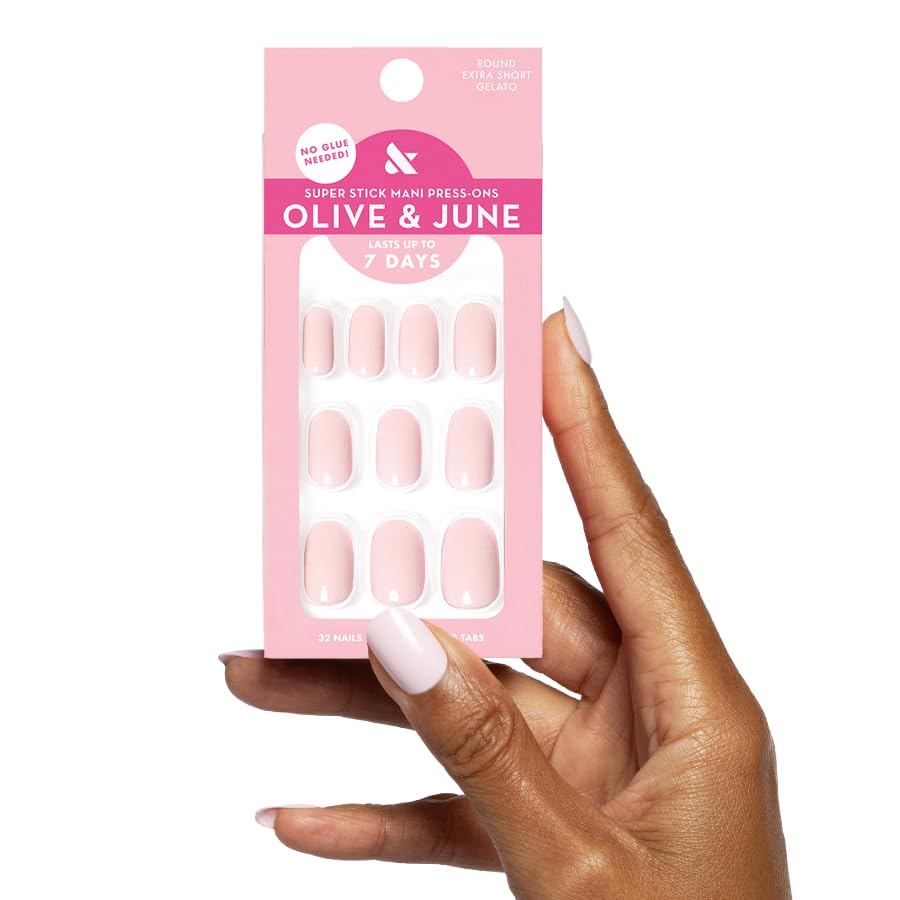 Olive & June Classic Super Stick Mani Press On Nails | ไม่มีกาวต้องการ | ตะปูแท็บ 32 ตะปู 16 ขนาด | 