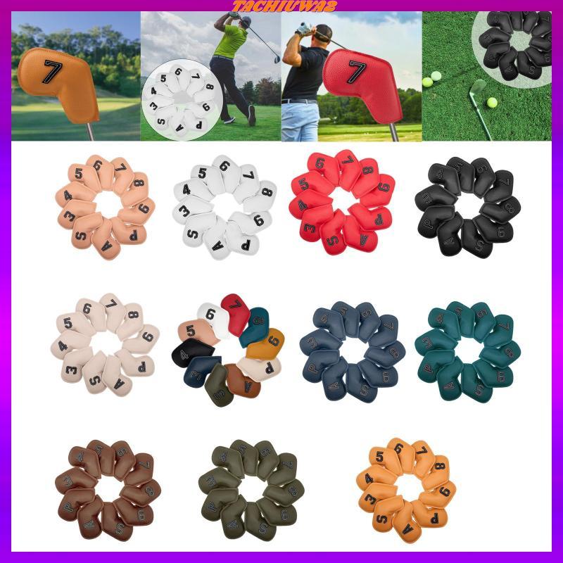 [Tachiuwa2] 10 ชิ้น Deluxe Golf Iron Headcover 3-9,P,S,A Club เย็บปักถักร้อยจํานวนฝาครอบ Club สีทึบส