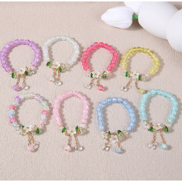 สร้อยข้อมือสำหรับสตรีดีไซน์พวงมาลัยดอกไม้เพ้นท์ลายคริสตัลหรูหรา