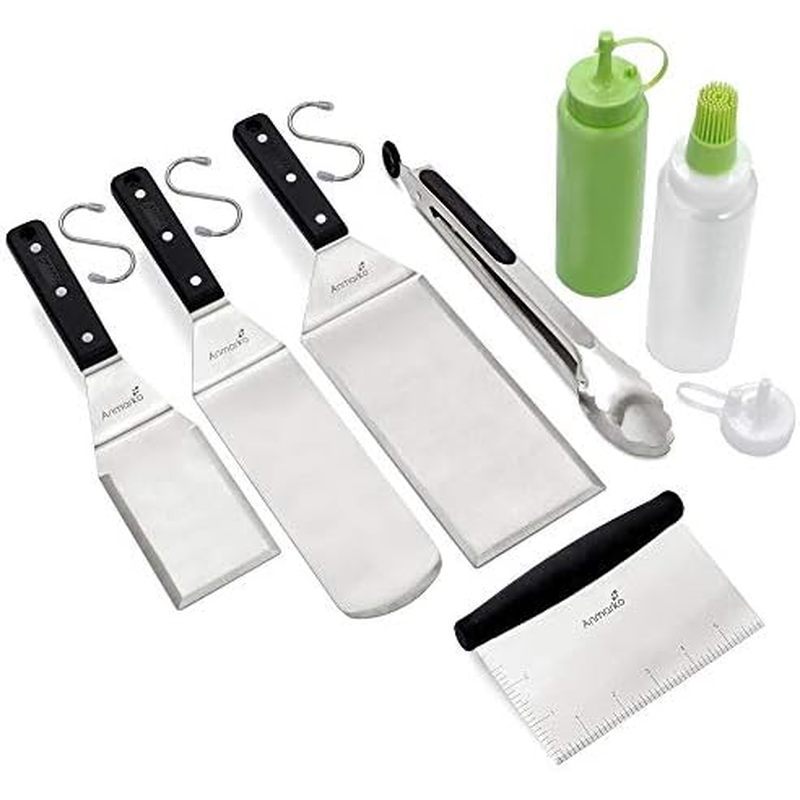 Metal Spatula Griddle Accessories Set - Griddle Scraper Flat Spatula Pancake Flipper Hamburger Turne