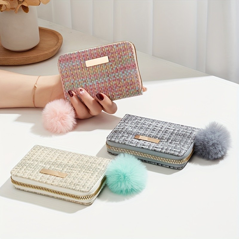 Slot Causal Design Coin Purse (11.94cmx 8.89cm) Mini Modern Wallet พร้อมซิปปิดและ ID Card