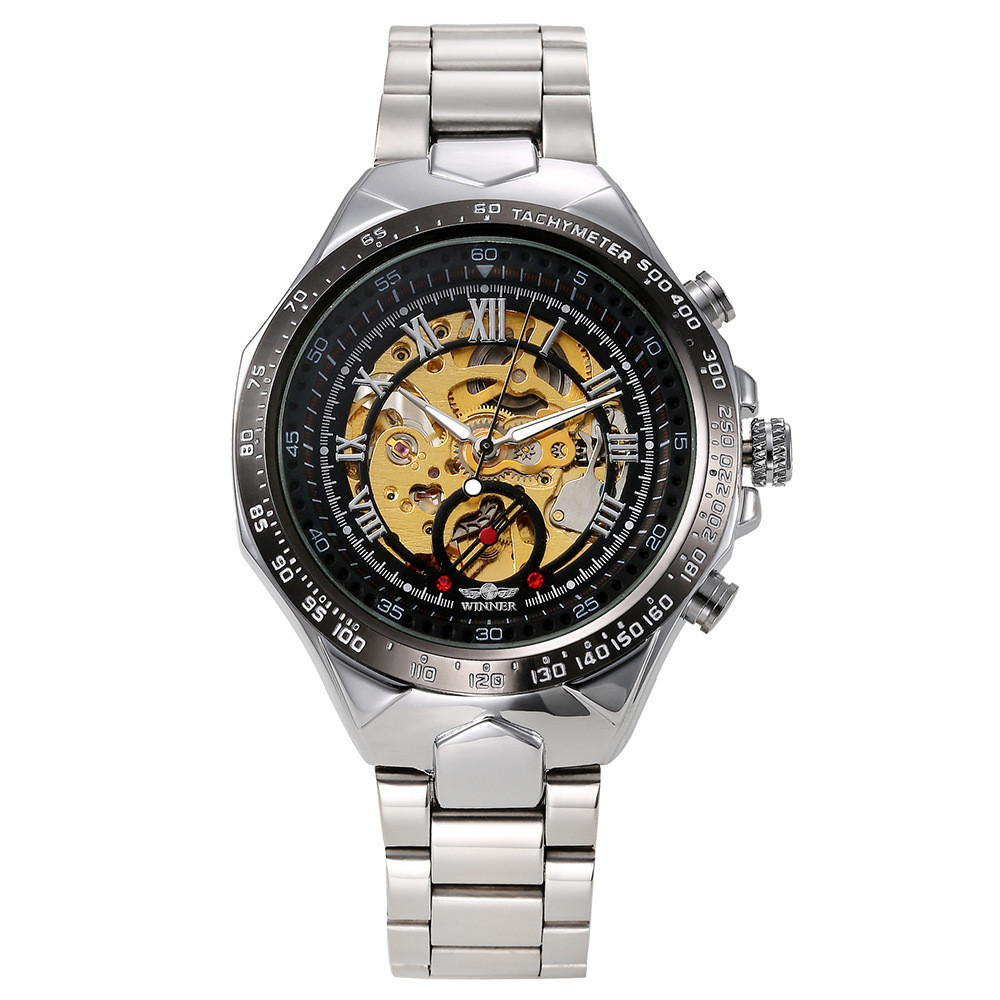 WINNER European American Fashion All-Steel Hollow Automatic Mechanical Mens Watch