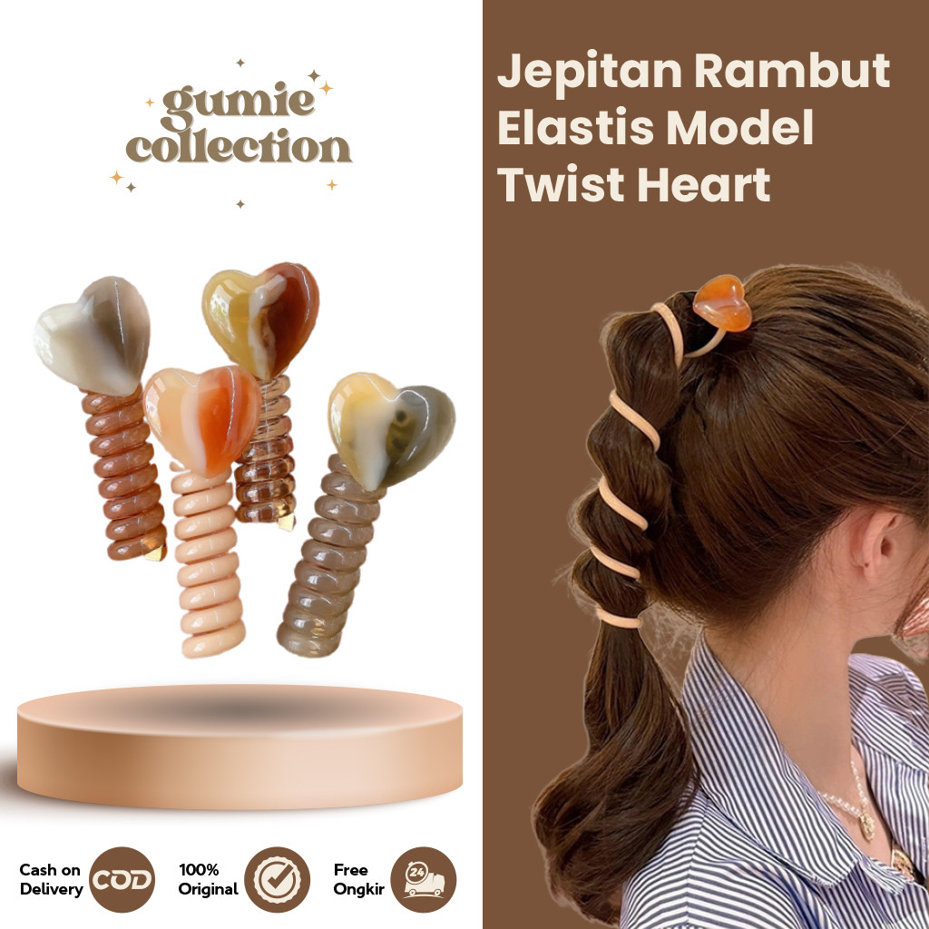 GC - FASHION HEART MOTIF SPIRAL HAIR TIE / PREMIUM LOVE TWIST เครื่องประดับผม