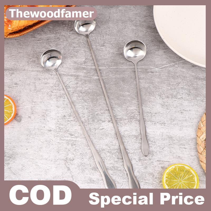 Thewoodfamer 1 PC สแตนเลสสตีลยาวช้อนผัด Creative ไอศกรีมขนมหวาน Scoop Cotail กาแฟชาผสมช้อน Flatware 