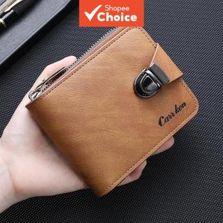 CarrKen Mens Business Zip Short Wallet - Multi-Functional Tri-Fold Clasp Purse with Coin Pocket