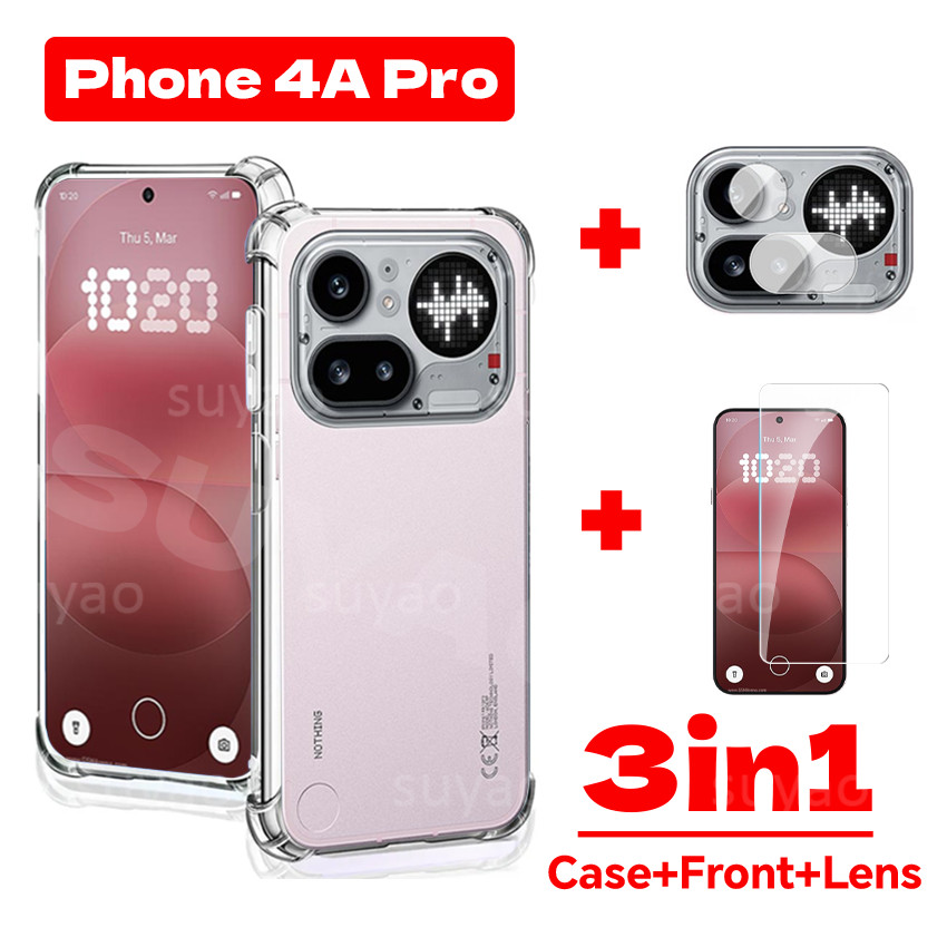 สําหรับไม่มีอะไรโทรศัพท์ 4A Pro 4APro 2026 3in1 เคสโทรศัพท์ใสปลอก Phone4APro Phone4A กันกระแทก Soft TPU กระจกนิรภัยหน้าจอป้องกันฟิล์มกล้องเลนส์ปกหลัง