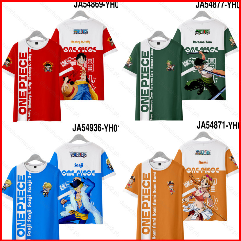 DC2 One Piece Anime Tshirt เสื้อแขนสั้นรอบคอ Unisex คอสเพลย์ Luffy Zoro 3D เสื้อลําลองหลวม Tee Plus 