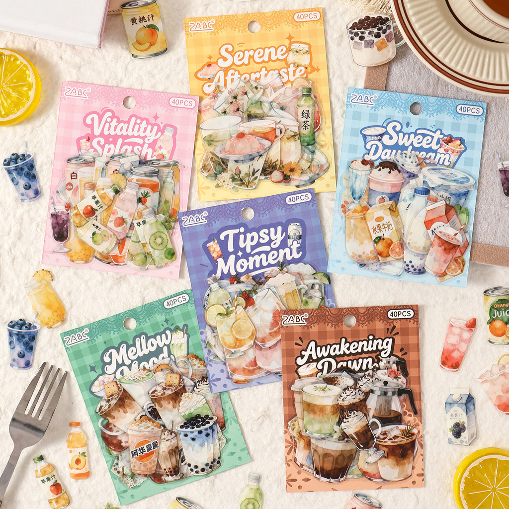 40 ชิ้น Scrapbooking สติกเกอร์กันน้ําโปร่งใส PET สติกเกอร์ฤดูร้อนเครื่องดื่มอาหาร Theme Decals สําหรับ DIY Craft ไดอารี่ตัวอักษรโน้ตบุ๊คและปฏิทินตกแต่ง
