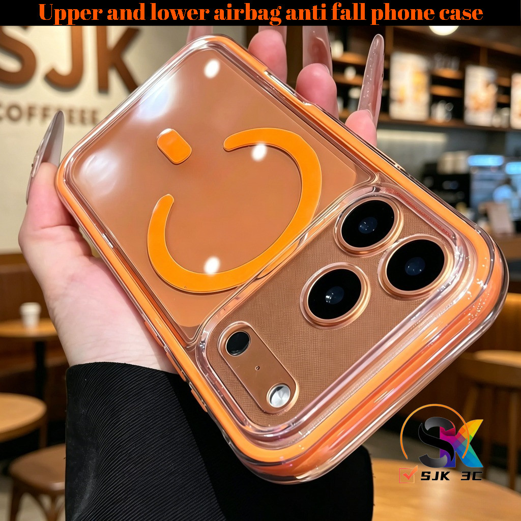2-in-1 ถุงลมนิรภัยป้องกันการล่มสลายรุ่นใหม่เคสโทรศัพท์สําหรับ IPhone 17 Pro Max 17Air 13 14 15 16 Pro Max Plus Space Xingyu สีส้มปลอกอ่อนโปร่งใสแม่เหล็กปกหลัง