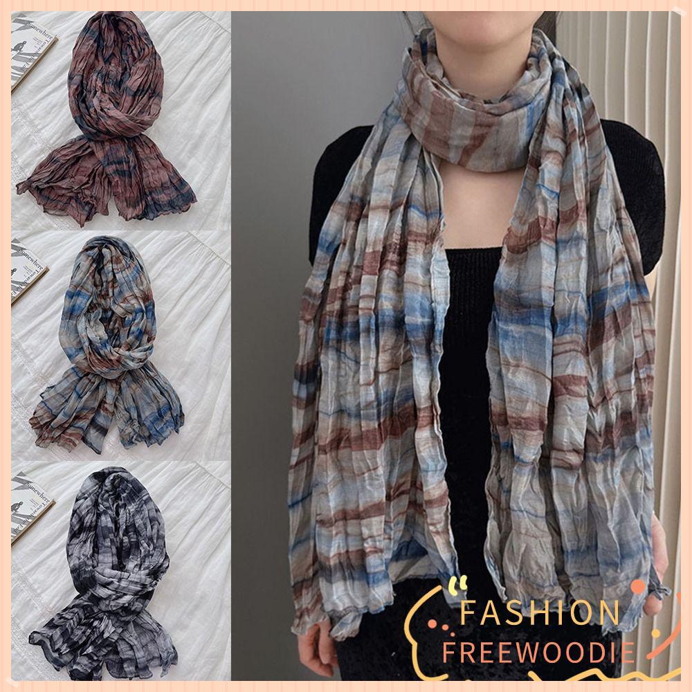 FREEWOODIE คออุ่น, Tie-dye สีพับผ้าพันคออุ่น,คอป้องกันผ้าฝ้ายอเนกประสงค์ Neckerchief ฤดูใบไม้ร่วงฤดู