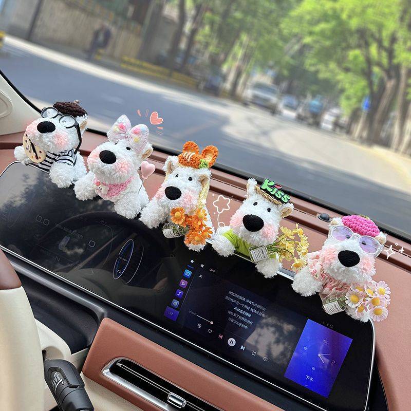 Car Central Control Screen Lying Decoration Cute West Highland Doll Car Decoration Funny Lady Car Accessories dwld