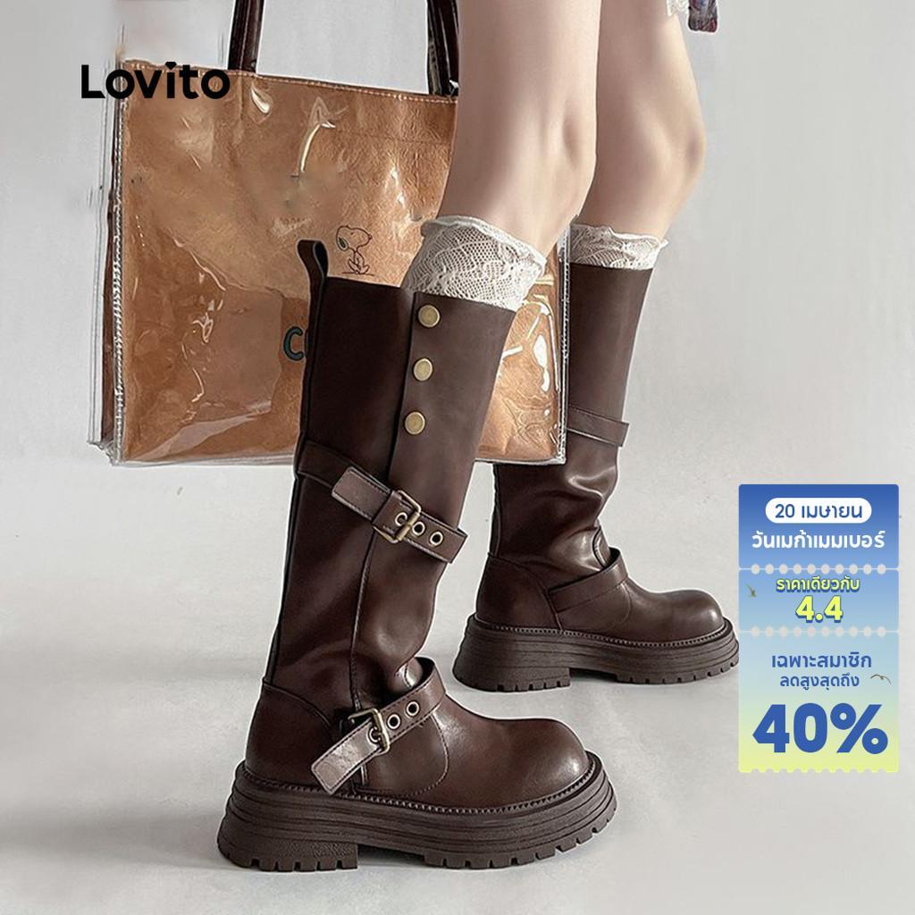 Lovito รองเท้าบู๊ทแฟชั่นสำหรับผู้หญิง LFA97043