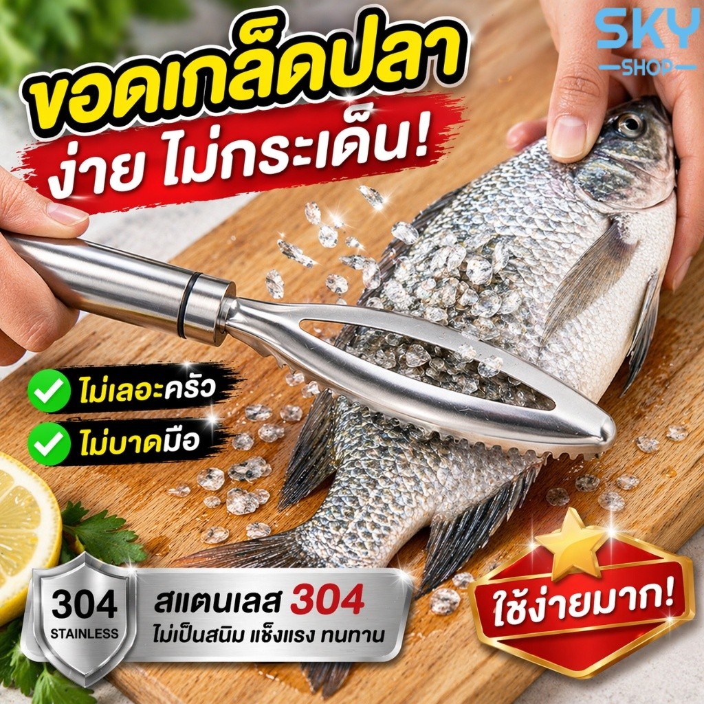 SKY ที่ขอดเกล็ดปลา อุปกรณ์ขอดเกล็ดปลา เครื่องขอดเกล็ดปลา สแตนเลส304 คุณภาพดี แข็งแรง ใช้งานง่าย  Fish Scraper