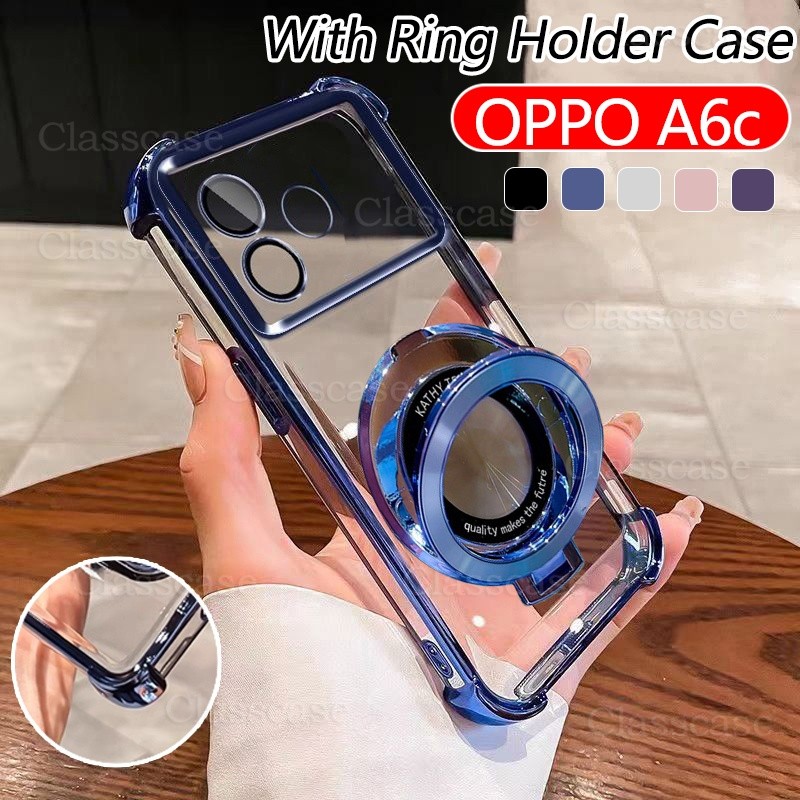 ปลอกสําหรับ OPPO A6c A6s A6 A6x A6t A6tPro A6Pro OPPOA6c OPPOA6s 4G 5G Clear สี่มุม Anti Fall พร้อมแหวนผู้ถือเคสโทรศัพท์กันกระแทก Came เลนส์ป้องกัน Soft ฝาหลัง