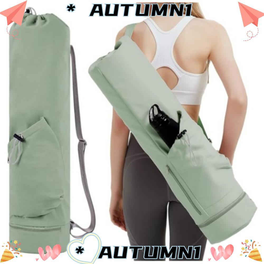 AUTUMN กระเป๋าเสื่อกีฬา, Full-Zip ผ้าใบกันน้ําออกกําลังกายเสื่อโยคะ,แบบพกพามัลติฟังก์ชั่ถุงเก็บ Carrier Knapsack ความจุขนาดใหญ่เสื่อพิลาทิสกระเป๋าเป้สะพายหลังผู้หญิง