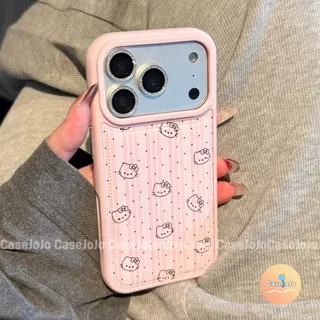 เคสหนังลาย คิตตี้ โบว์สีชมพู เคสนิ่มกันกระแทก สำหรับ iPhone 13 Pro 17 11 14 12 X/Xr/Xs/Xs Max 15 Pro Max 16 Plus ทุกรุ่น
