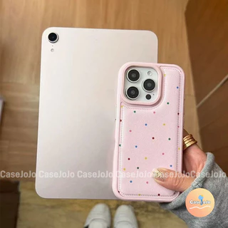 เคสหนังลายจุดสีรุ้ง สีครีม/ชมพู ดูแพง กันกระแทก สำหรับ iPhone 15 Pro Max 16 13 12 17 Air 11 X/Xr/Xs/Xs Max 14 7 8 Plus