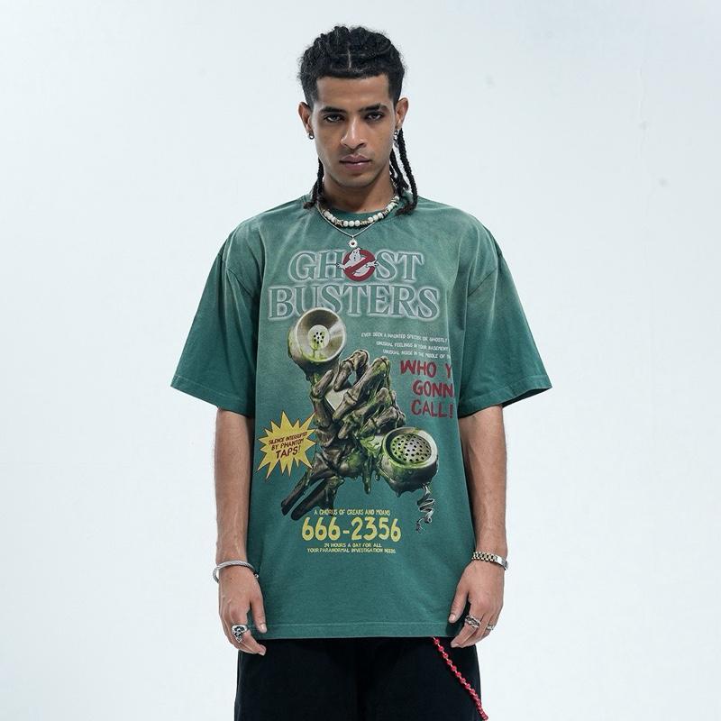 [MYTY Tee] - Ghost busters เสื้อยืดทรงโอเวอร์ไซส์ ผ้าคอตตอน สีเขียวฟอก สกรีนจม