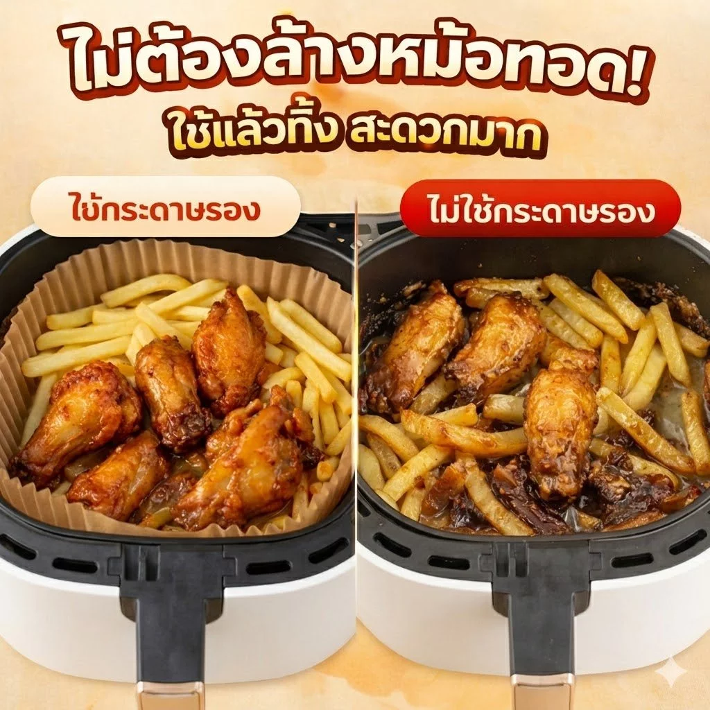 SKY กระดาษรองหม้อทอด 50 แผ่น หนาพิเศษ ไม่ติดน้ำมัน ใช้แล้วทิ้ง ทนความร้อน ทรงกลม/สี่เหลี่ยม Air Fryer Paper thumbnail 5