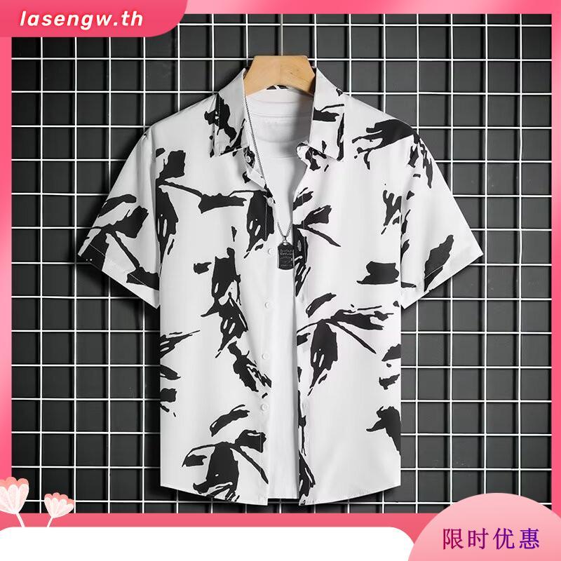 เสื้อฮาวาย ลายกางเขน ผ้านิ่ม M L XL Oversize คอฮาวาย JLW BRAND