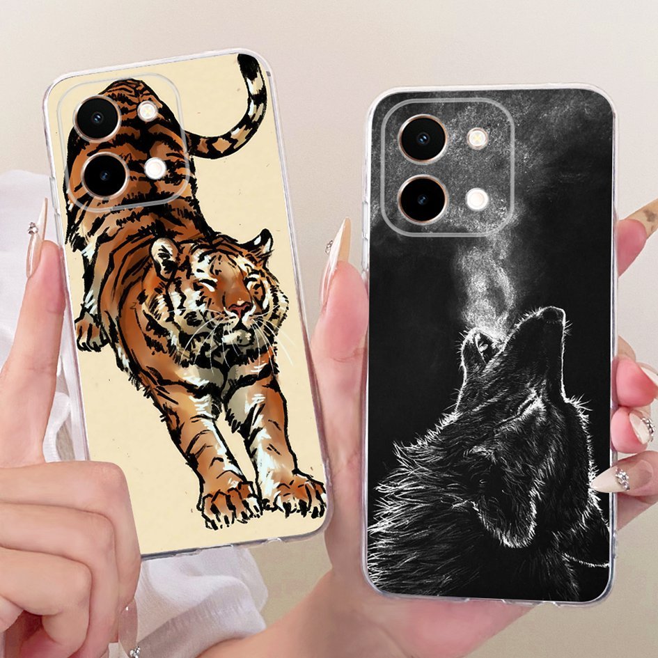 สําหรับVivo Y28 Y27 4G Cool Tigerหมาป่าการ์ตูนซิลิโคนนุ่มโปร่งใสเคสโทรศัพท์สําหรับVivo Y 28 Y 27 V22