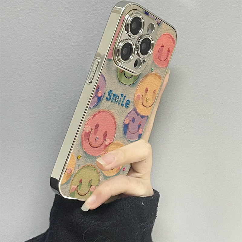 ภาพวาดหน้ายิ้มเหมาะสําหรับ 16promax ความงามอารมณ์เคสโทรศัพท์หญิงแฟชั่น 15 ชุบ ll12.18