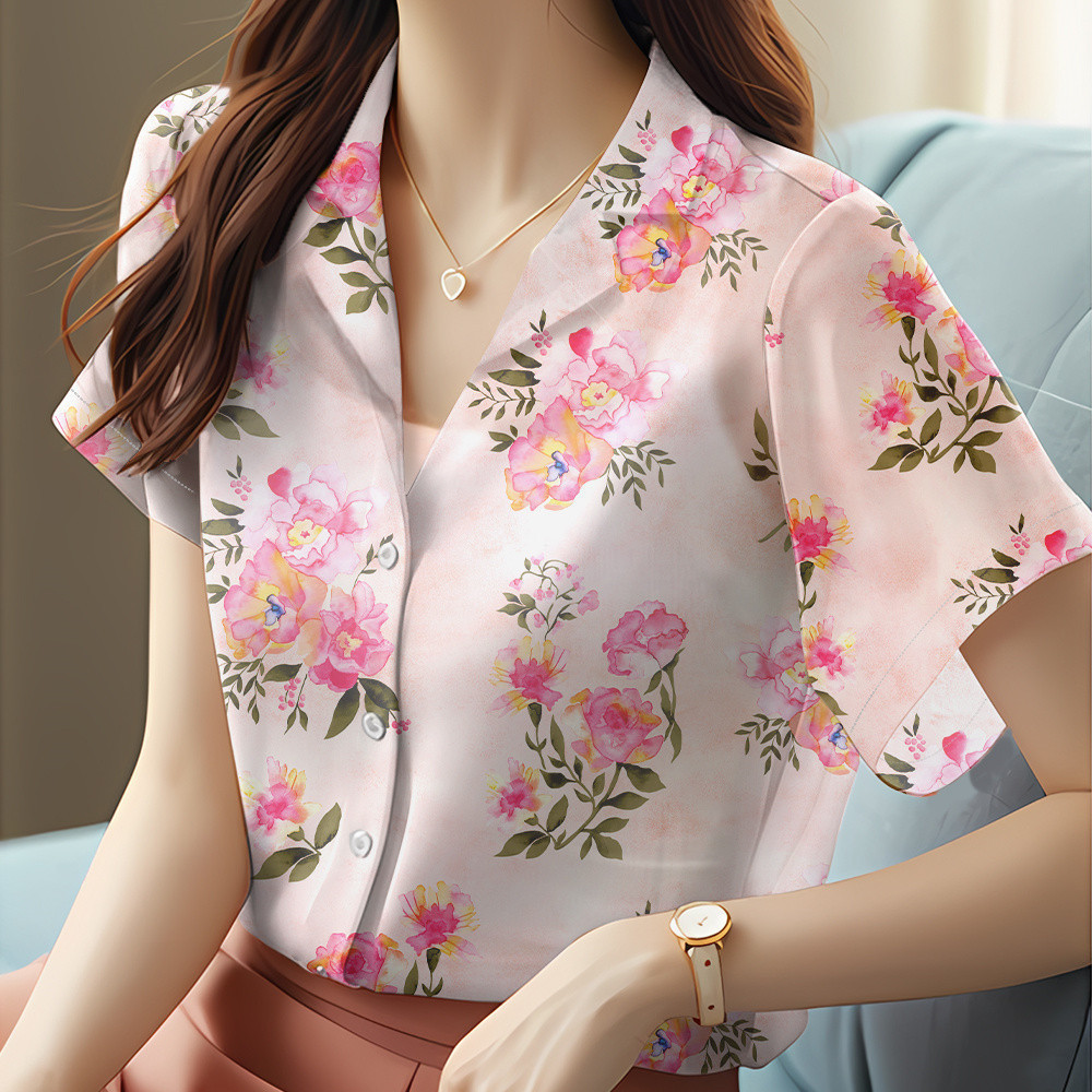 เสื้อฮาวายพิมพ์ลายดอกไม้สำหรับผู้หญิงไซส์พิเศษ สวมใส่ง่ายในทุกโอกาส