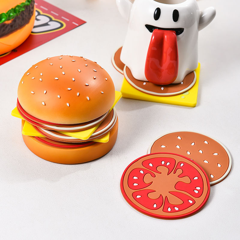 Creative การ์ตูน Burger ซิลิโคน Coaster Anti-Scalding Anti-Slip ตารางฉนวนกันความร้อน Pad Office Desk