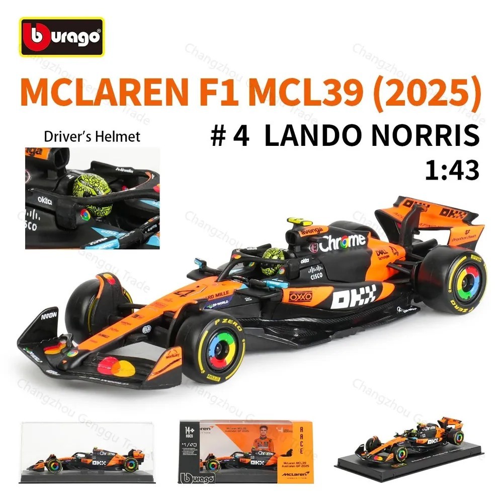 Bburago 1:43 2025 McLaren MCL39 GP F1 สูตรรถแข่ง Static จําลอง Diecast รุ่นรถกล่องอะคริลิค