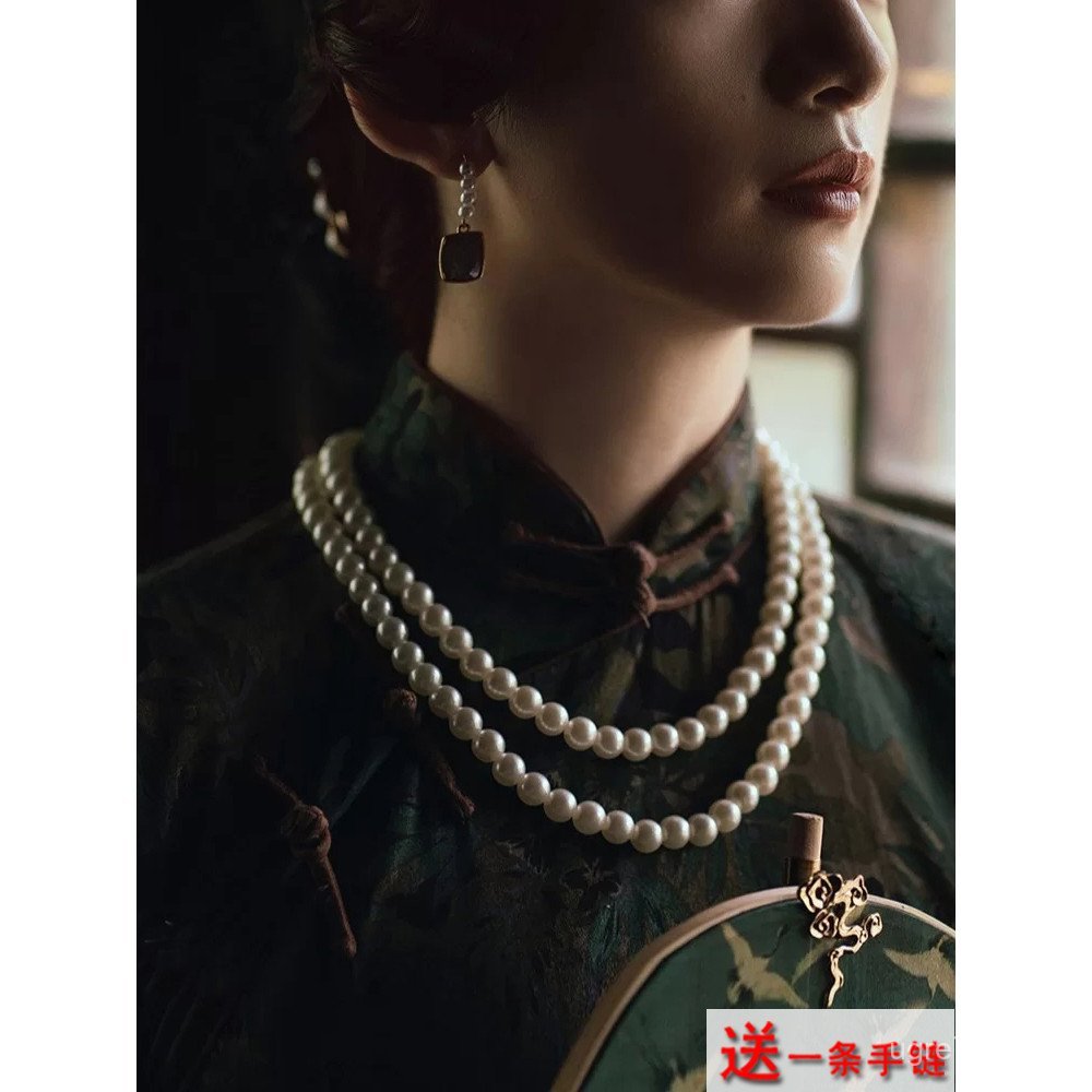 สร้อยคอมากชั้นพร้อมมุก สไตล์ย้อนยุค ขนาด 156cm จับคู่กับสร้อยคอนาทีฟแบบกระดูกไหปลาร้า สำหรับผู้หญิง 