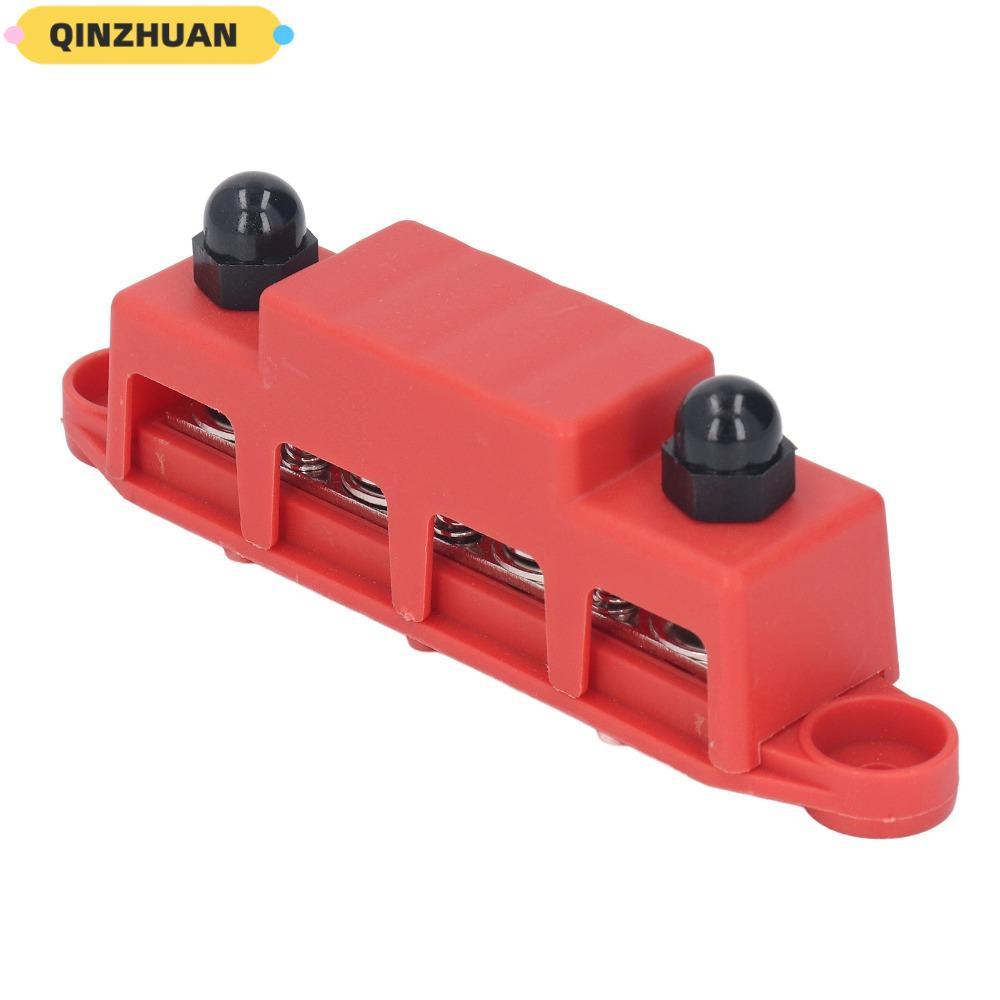 QINZHUAN 4 ตําแหน่ง Bus Bar, M10 3/8 48VDC 250A M10 Studs Bus Bar, Screw Terminals 4 ตําแหน่งสีแดง/ส