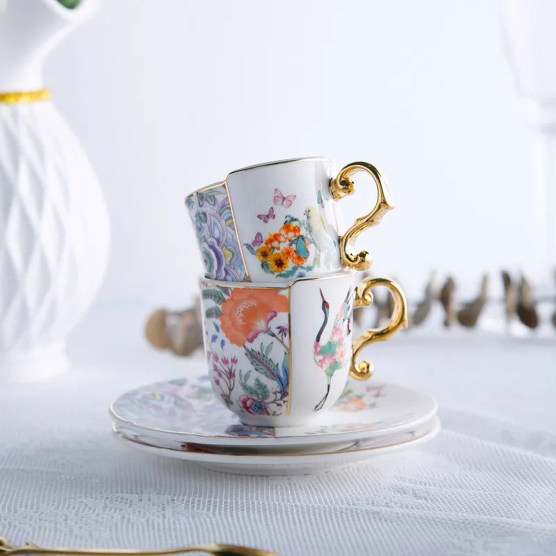 Coffee Cup Mug with Saucer for Latte, Cappuccino Tea with Butterflies  Fine Bone China,  Espresso cu