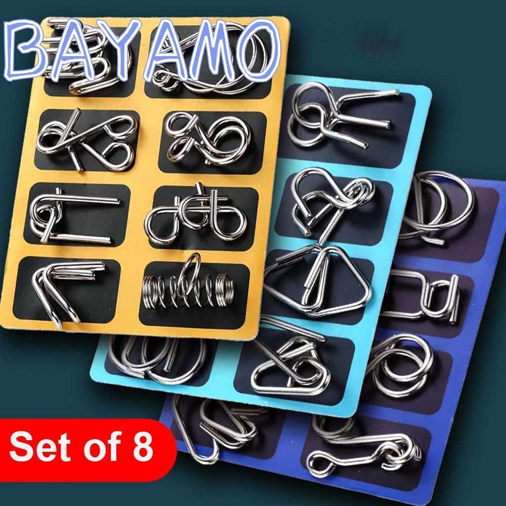 BAYAMO ชุดปริศนาลวดโลหะ 8 ชิ้น, ชุดถอดชิ้นส่วนโลหะเหล็กปลดล็อคเกม Interlock, Vintage Brain Teaser An