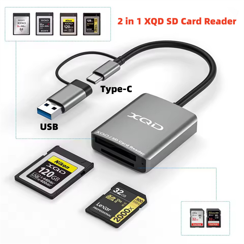 Type-C/USB To XQD SD Card Reader USB C 3.0 การ์ดหน่วยความจําใช้งานร่วมกับ Nikon Sony G/M Series & Le