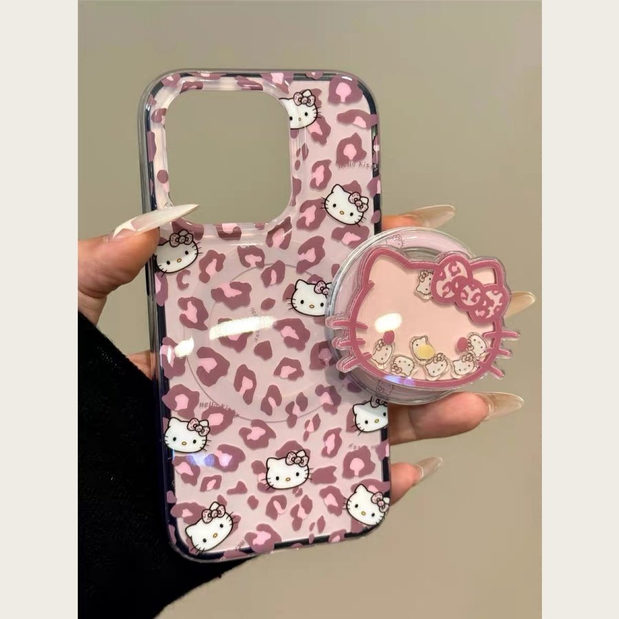 สาวเสือดาวพิมพ์สีชมพู KT Cat เหมาะสําหรับ Samsung s25ultra เคสโทรศัพท์ s24 + s23fe ญี่ปุ่นเกาหลี s22 + s21 + Sweet Cool s20fe น่ารัก a07a17 แม่เหล็ก a06a16 หลุมใหญ่ a56a26a55