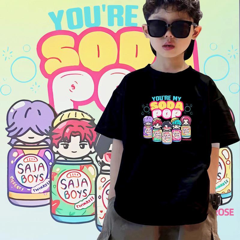 100-160 ซม.KPOP Demon Hunters Sa Ja Boys เสื้อยืดเด็ก Soda Pop Comfort Wear