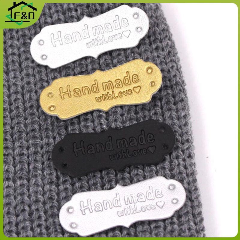 F&O 50 ชิ้นแท็กหนัง PU ทําด้วยมือพร้อมฉลากรักเย็บหัตถกรรม DIY Knittin แท็ก