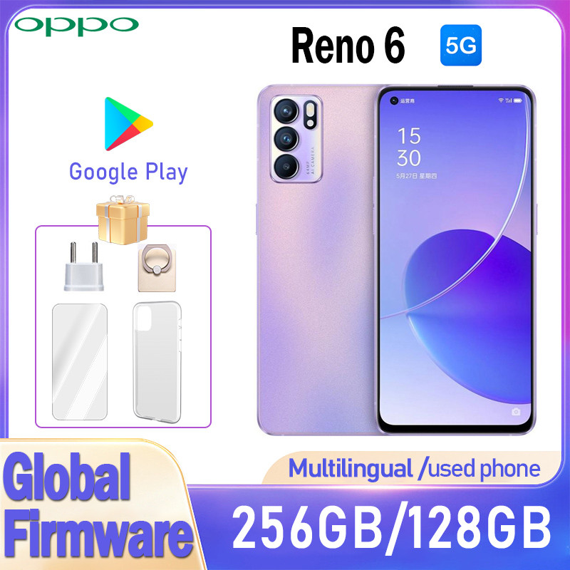 โทรศัพท์ตกแต่งใหม่ OPPO Reno 6 5G สมาร์ทโฟน Global เฟิร์มแวร์ ขนาด 6.43 นิ้ว 900 กล้องหลัง 64MP RAM 