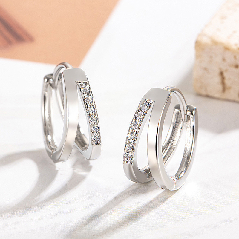 Niche Double Circle Zircon ต่างหูหรูหราแฟชั่นอินเทรนด์-Yy