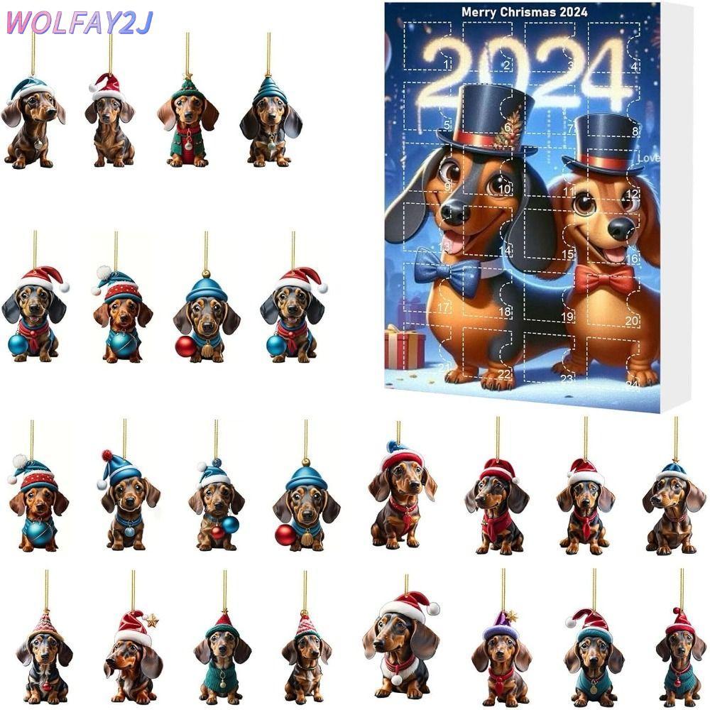 WOLFAY2J Dog Advent Calendar, Christmas Hanging Ornament 24 Dog Pendants Jewelry ปฏิทินจุติ, ตกแต่งบ