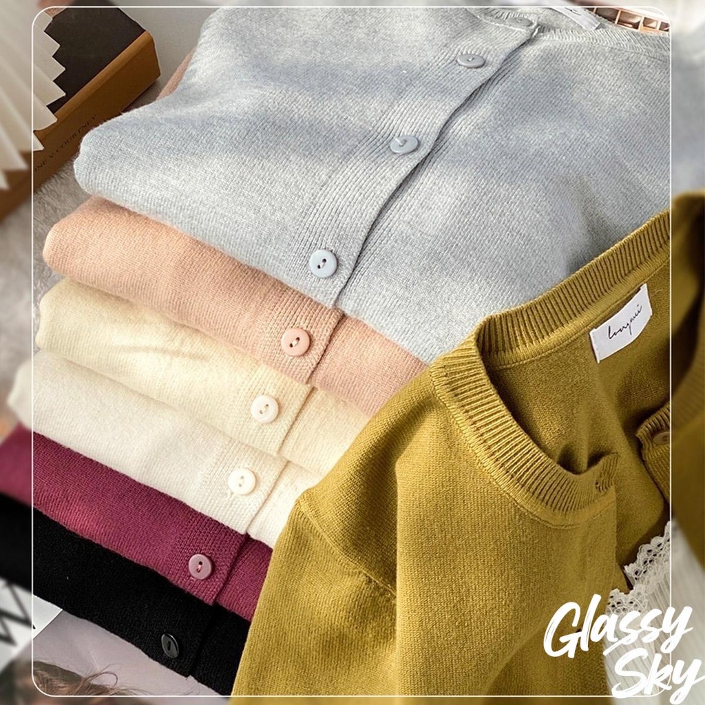 Glassy Sky😜เสื้อคลุมไหมพรมแขนยาว กระดุมหน้า คาร์ดีแกน ผ้านุ่มใส่สบาย มี6สีไห้เลือก คอกลม(C286)