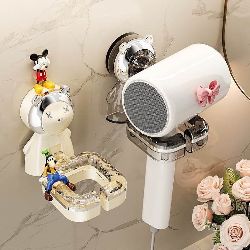 Bear ถ้วยดูดเครื่องเป่าผมวงเล็บติดผนังชั้นเก็บห้องน้ําแขวนเครื่องใช้ไฟฟ้าสูงเจาะฟรีไม่เสียหาย
