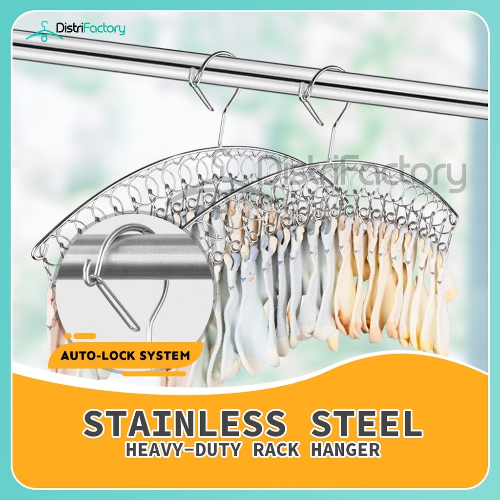 Stainless Steel Hanger Laundry Drying Rack Clothes Hanger with 20 Clips for Hanging Socks, Bras, Clo