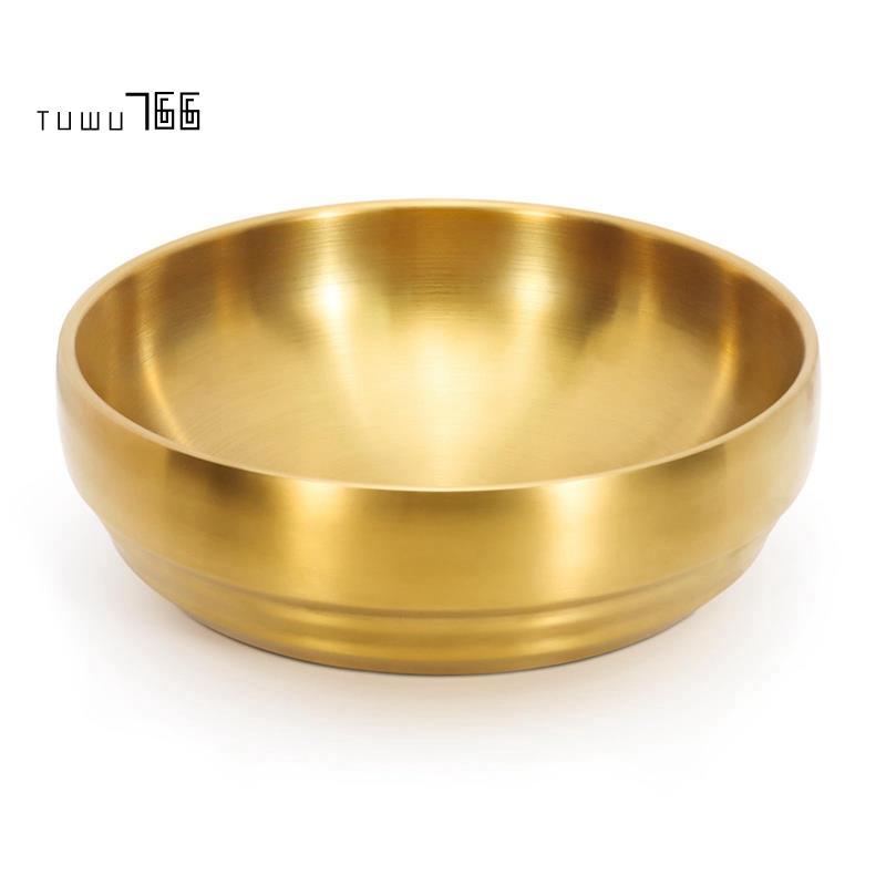 [tuwu766]7.3In Gold ชามซุปสแตนเลสขนาดใหญ่, จานซาซิมิติดผนังคู่ 35OZ, ชามแตกสําหรับร้านอาหารบ้านชามสล